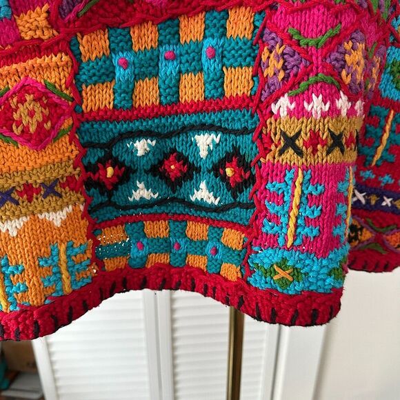 Vintage Rainbow Multicolor Knit Sweater 80s 90s Funky Grandma 3D Size XL - Picture 8 of 10